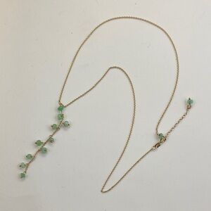 💛 Vintage 10k Gold Lariat Genuine Green Aventurine | Lucky Stone Necklace
